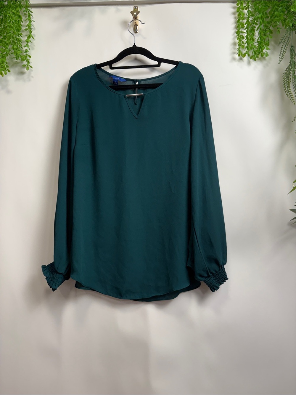 Apt. 9 Teal Long-Sleeve Blouse with Smocked Cuffs